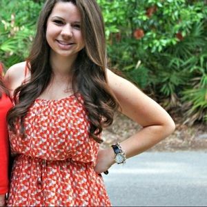 Orange and nude sinched waist dress!